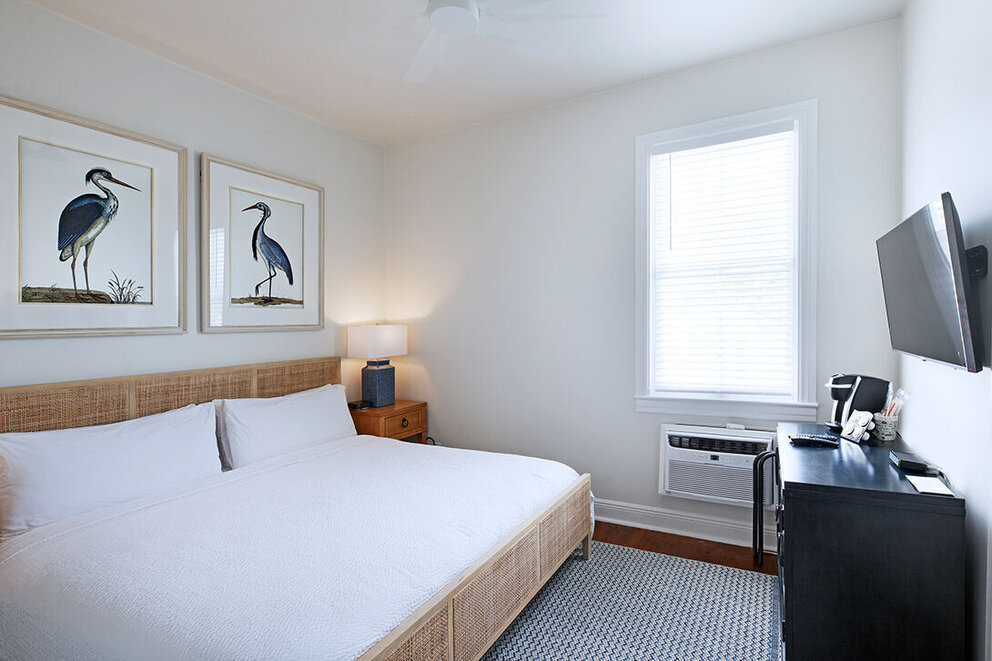 Standard King room on the second floor. Part of the three-room rental option.